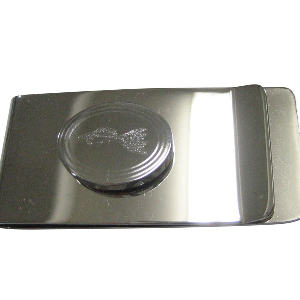 Silver Toned Oval Etched Guppy Fish Money Clip